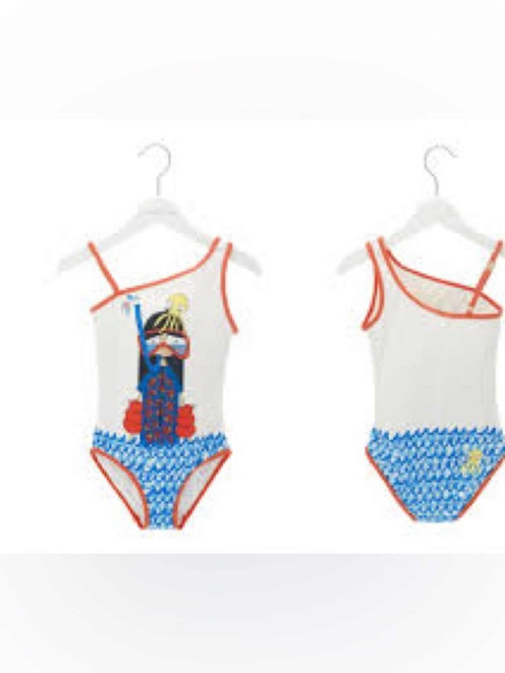 Kids One-Piece Swimsuit with Mermaid Graphic - White & Blue